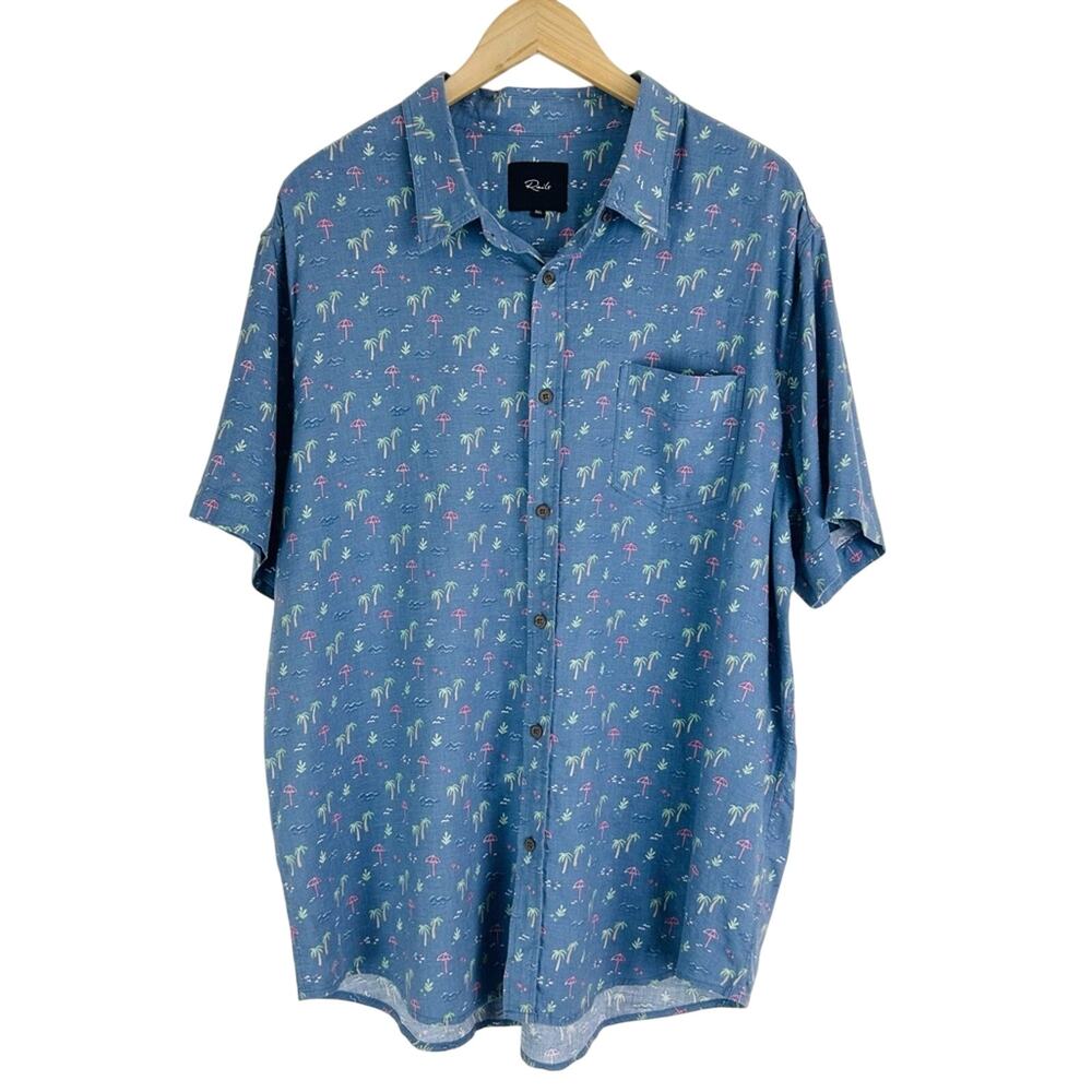 Rails Button Down Shirt Palm Tree Beach Novelty Print‎ Short Sleeve Blue XXL
